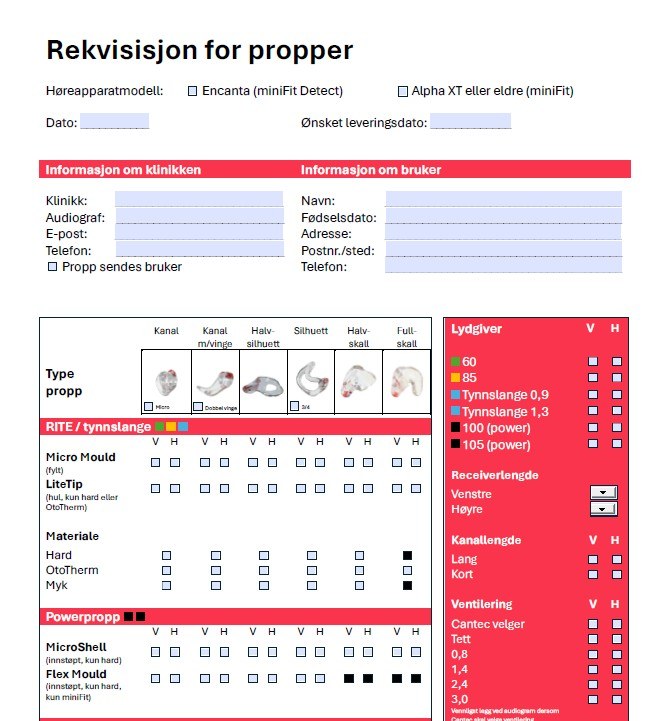 Bestillingsskjema propper