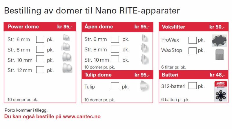 Bestillingskort domer til Nano RITE
